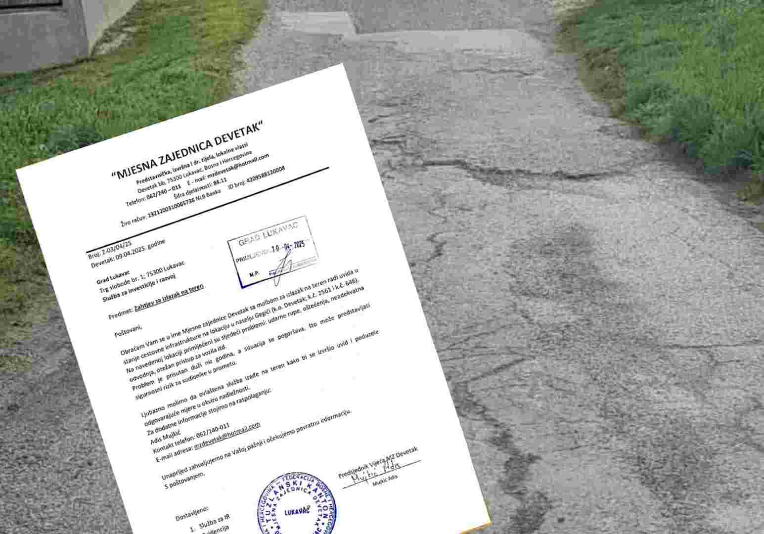 Vijeće Mjesne zajednice Devetak podnijelo zahtjev za popravku cestovne Infrastrukture