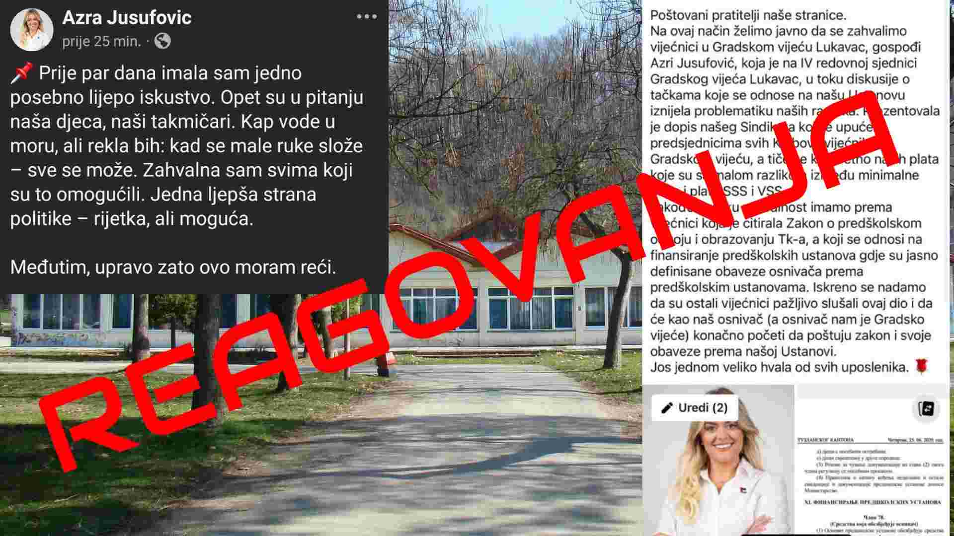 REAGOVANJA: Vijećnica Azra Jusufović – “Zabranjena zahvalnost radnika obdaništa / politika ne smije gušiti istinu”