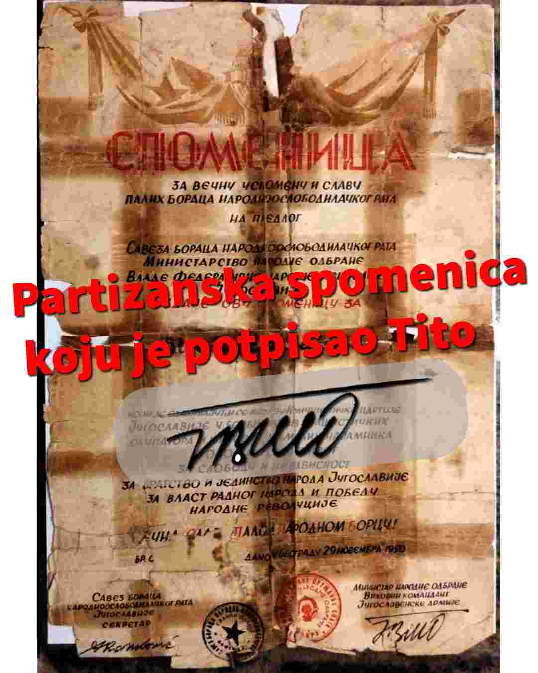 Tragom zaboravljene spomenice koju je potpisao Josip Broz Tito