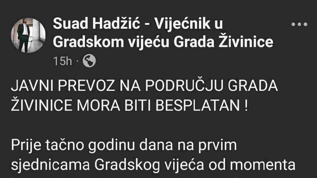 Suad Hadžić: Javni prevoz u Živinicama mora biti besplatan