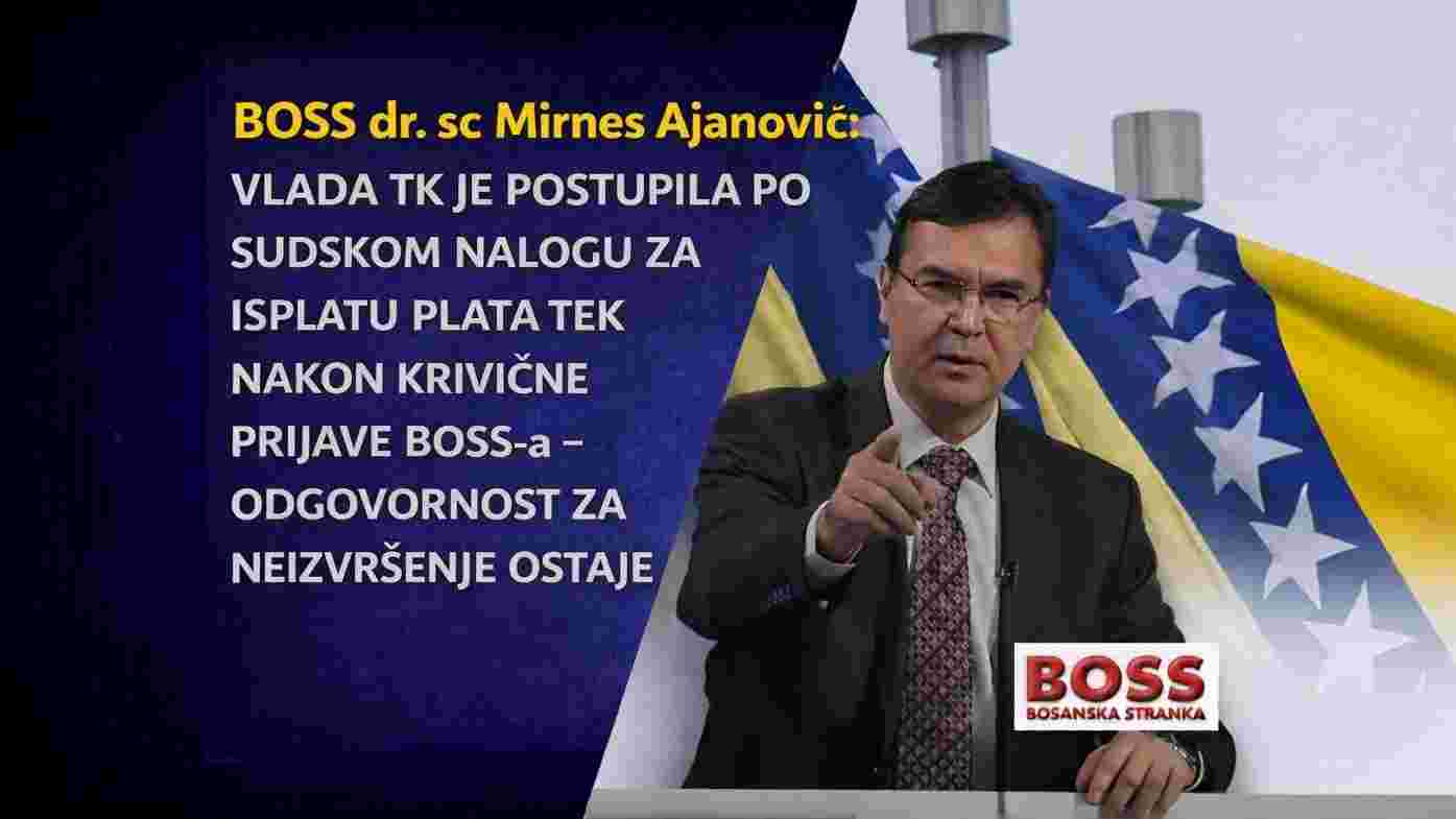 BOSS: Vlada TK isplatila plate tek nakon naše krivične prijave