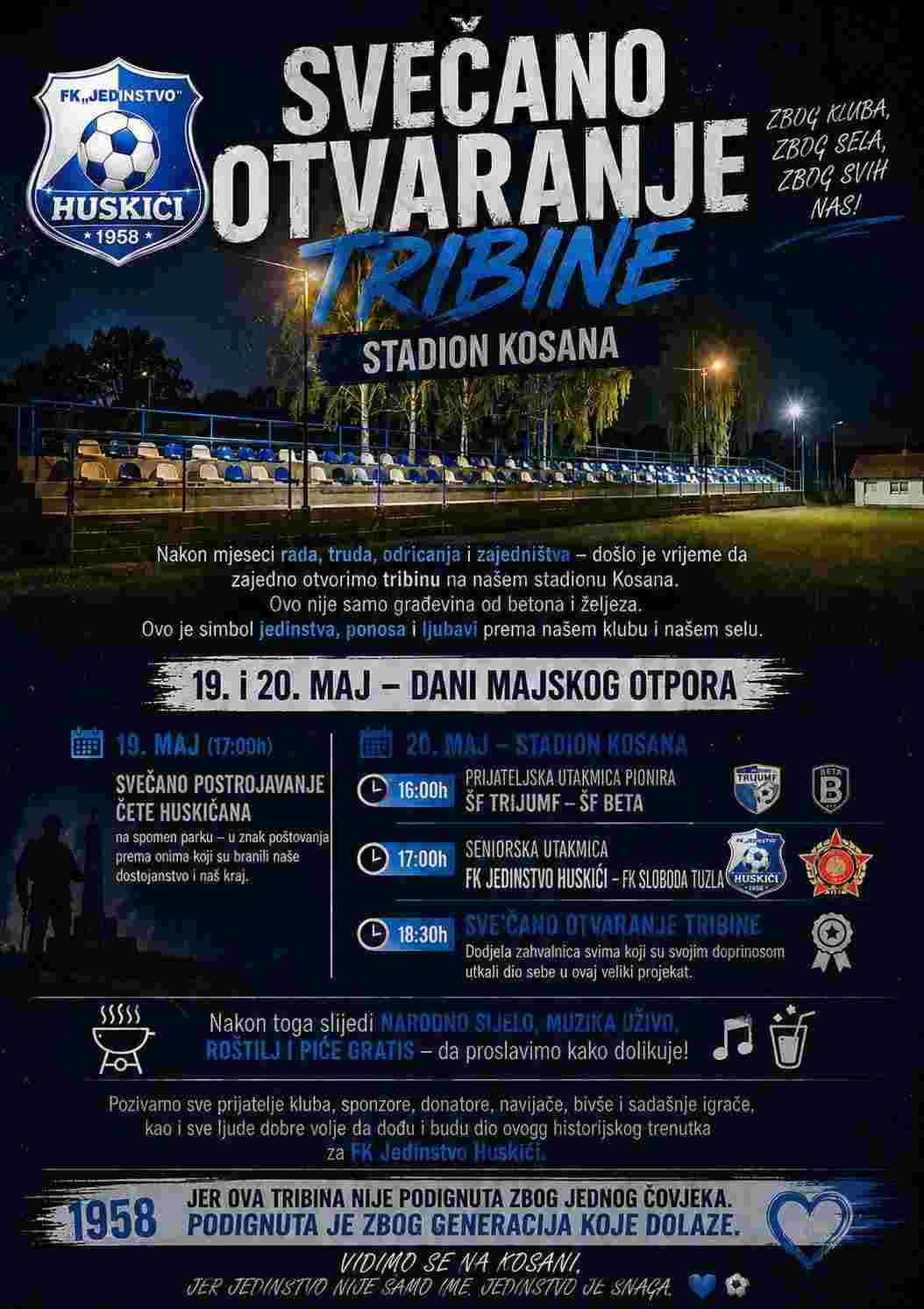 FK „Jedinstvo“ Huskići organizuje svečano otvaranje tribine na stadionu Kosana