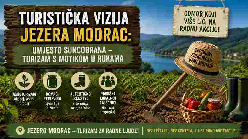 Turistička vizija Jezera Modrac: Umjesto ležaljki i suncobrana – plastenici i motike, umjesto kupanja u jezeru – kupanje i znoju