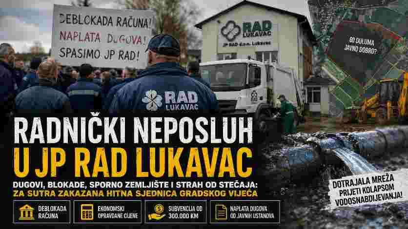Radnički neposluh u JP Rad Lukavac otvorio pitanja dugova, javne imovine i budućnosti komunalnog sistema – VIDEO