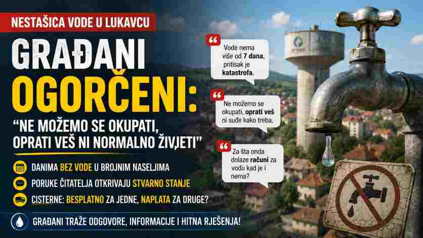 GRAĐANI LUKAVCA OGORČENI ZBOG NESTAŠICE VODE: „Ne možemo se okupati, oprati veš ni normalno živjeti“