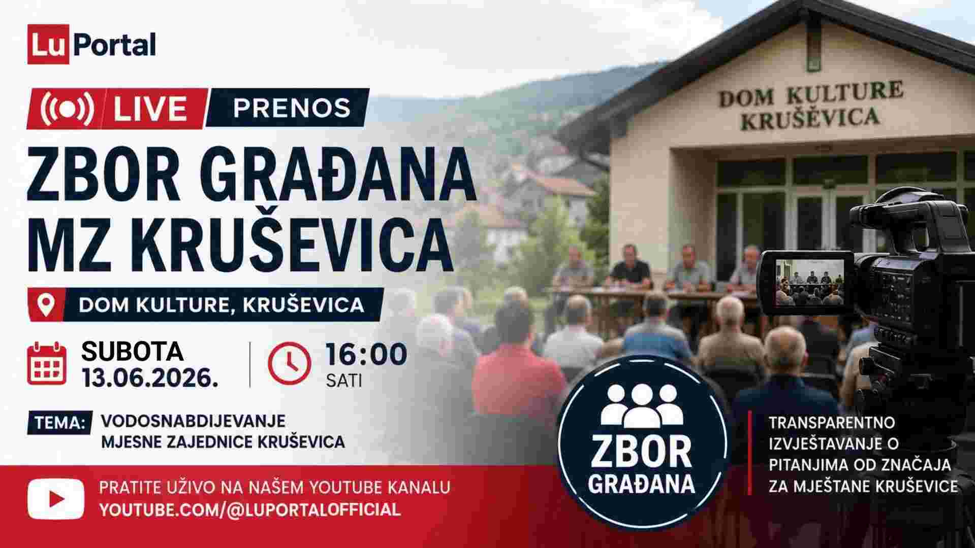 Naš prvi Live prenos: Zbor građana MZ Kruševica u nedjelju u Domu kulture