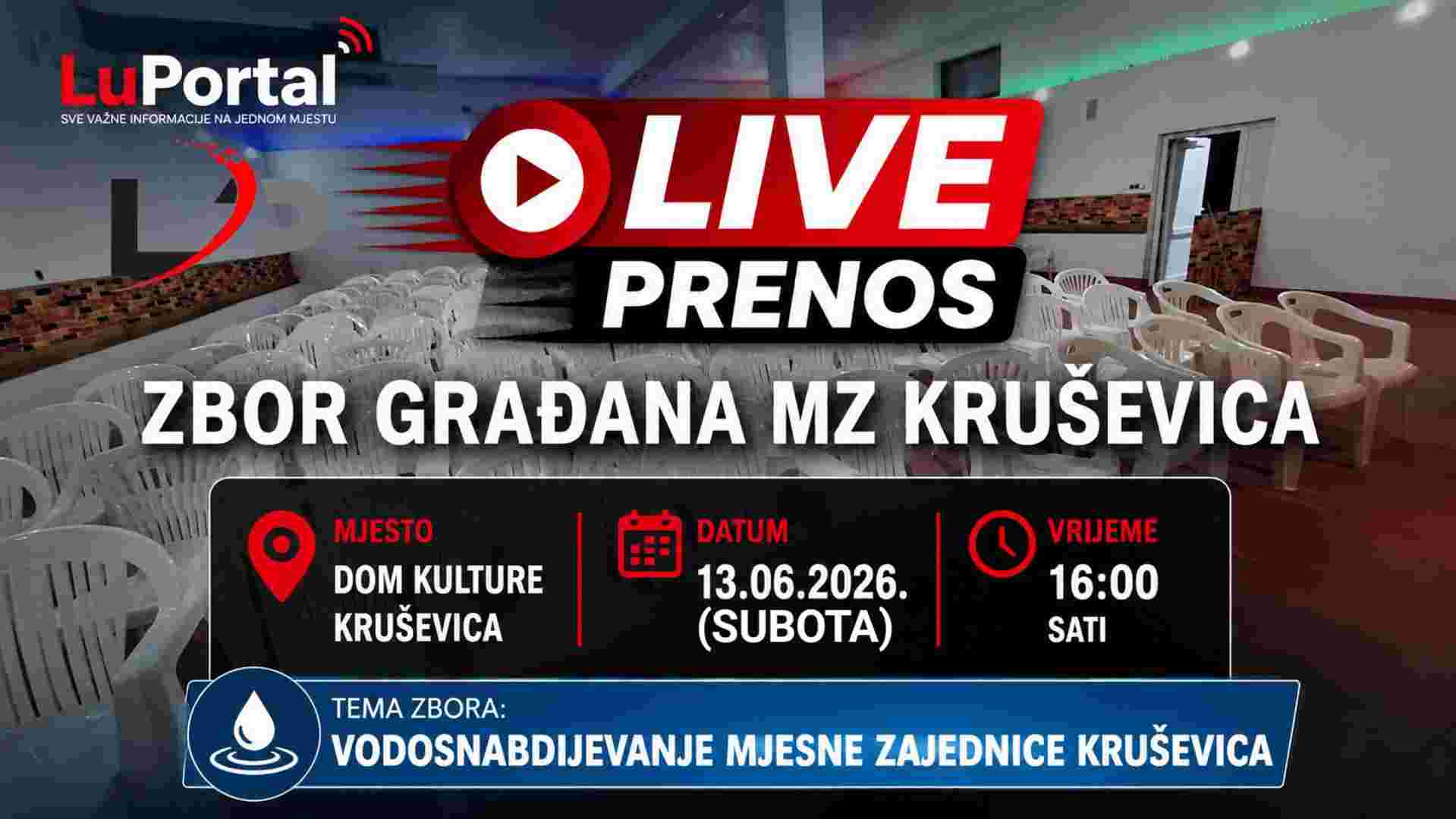 Naš prvi Live prenos: Zbor građana MZ Kruševica u nedjelju u Domu kulture