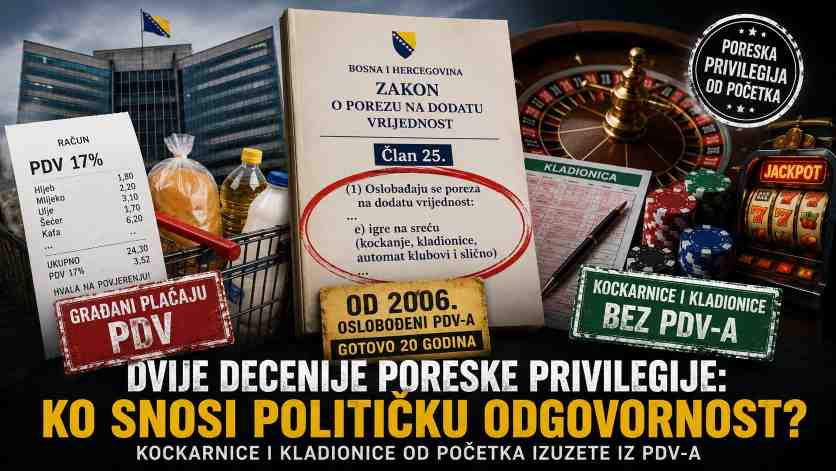 Dvije decenije poreske privilegije: Ko snosi političku odgovornost što su kockarnice i kladionice od početka bile oslobođene PDV-a?