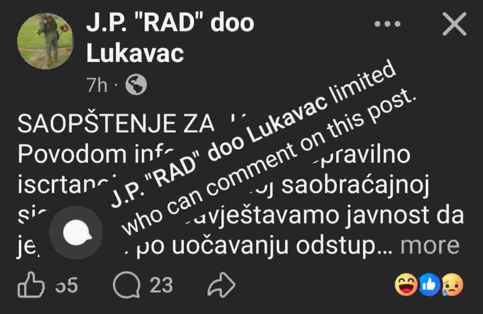 Kad javno preduzeće ušutka javnost: JP Rad isključio komentare nakon priznanja greške