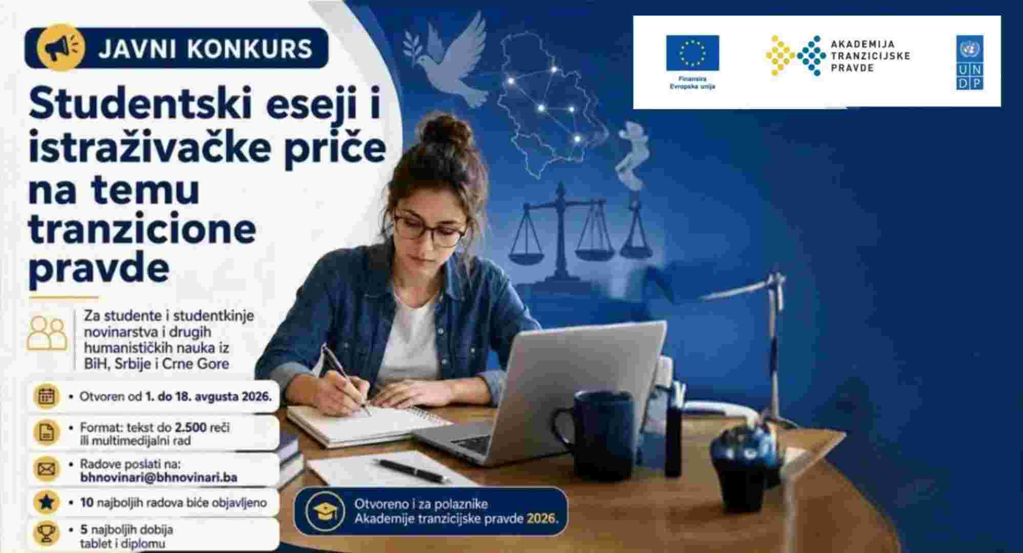 BH NOVINARI: JOŠ SEDAM DANA ZA STUDENTE – Otvoren konkurs za najbolje radove o tranzicijskoj pravdi