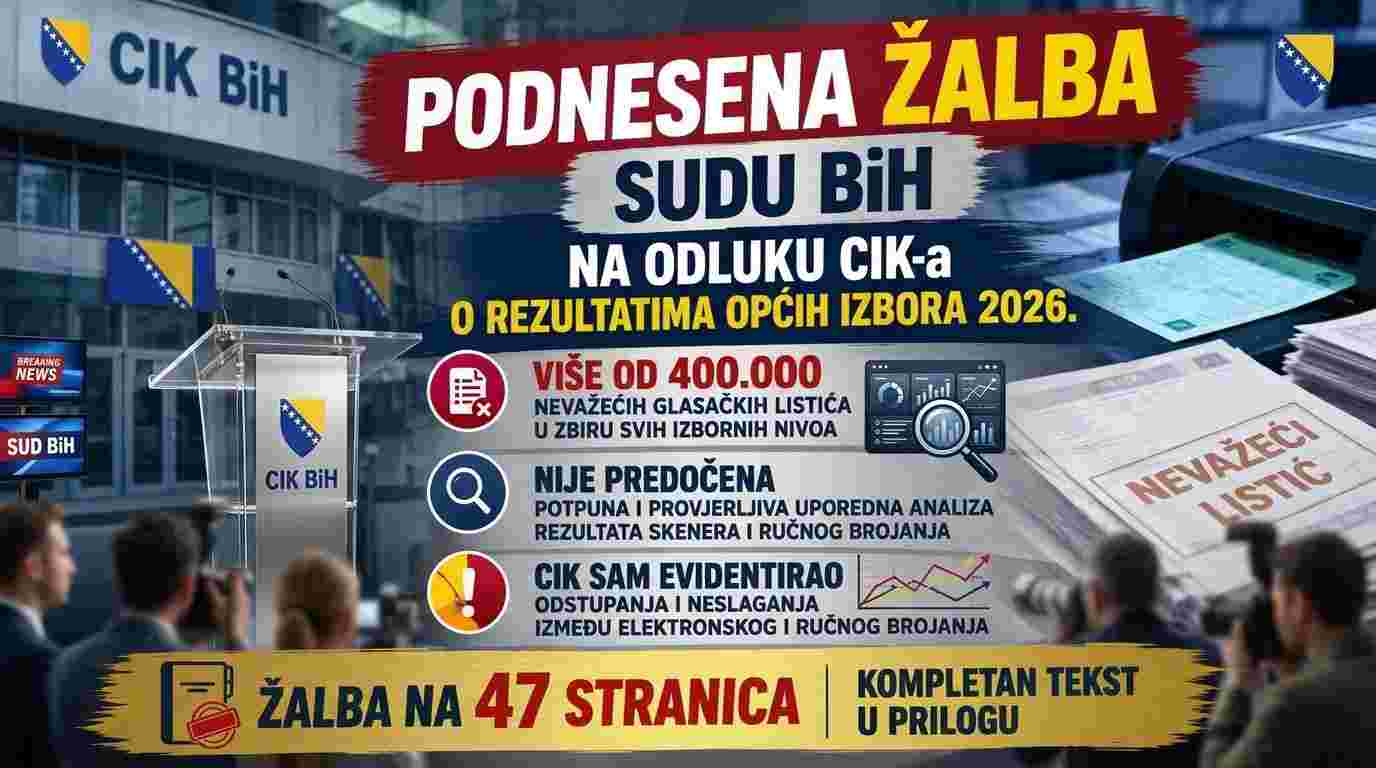 BOSS PODNIO ŽALBU SUDU BiH NA ODLUKU CIK-a O REZULTATIMA OPĆIH IZBORA 2026.